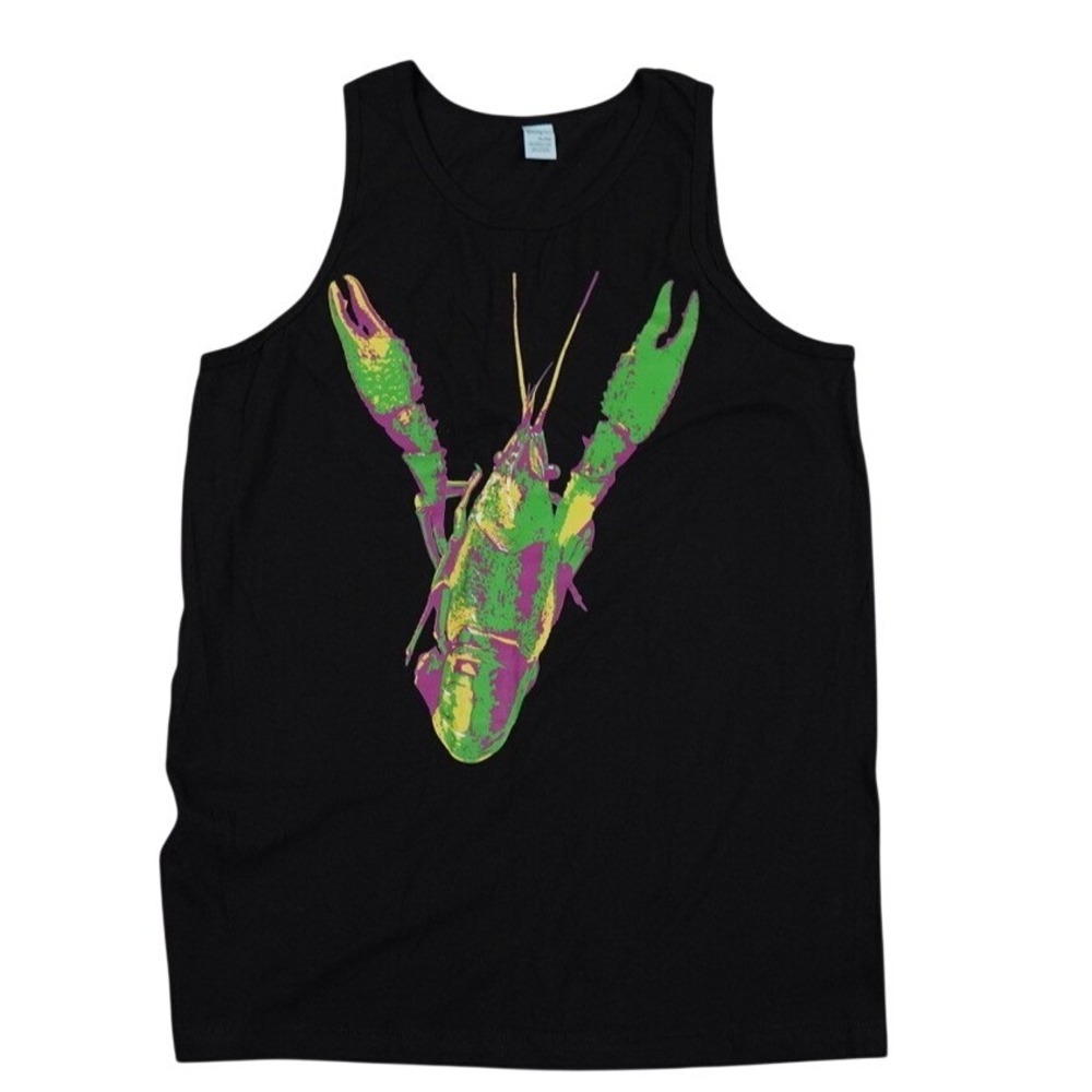VTG Pacific Tank Top Mens XL Black Neon Crawfish Graphic‎ USA Sleeveless Shirt